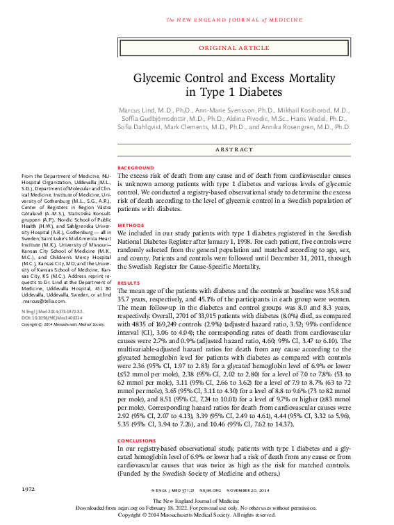 (PDF) Glycemic Control and Excess Mortality in Type 1 Diabetes