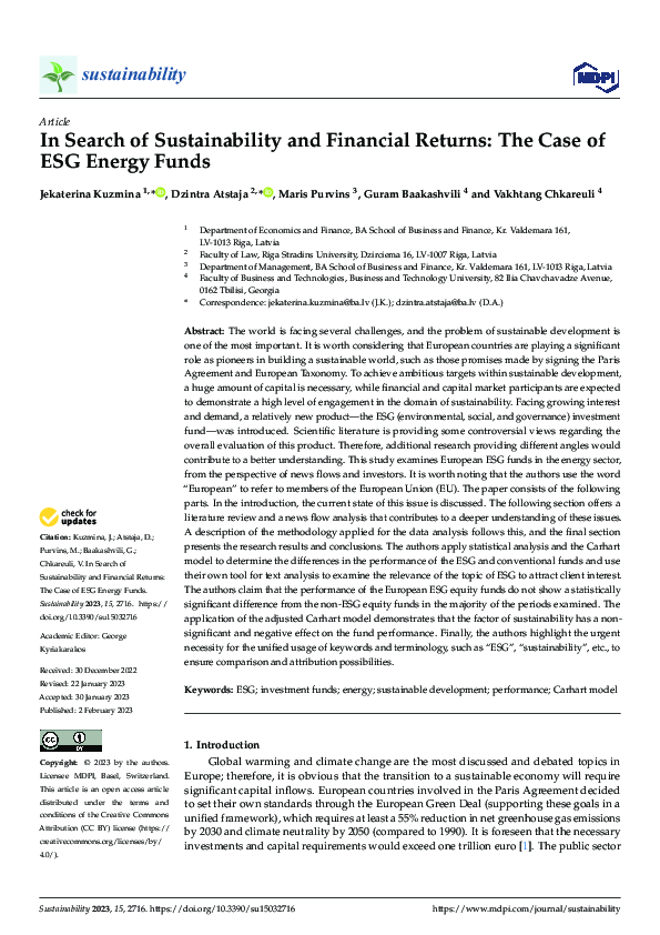 (PDF) In Search of Sustainability and Financial Returns: The Case of ...