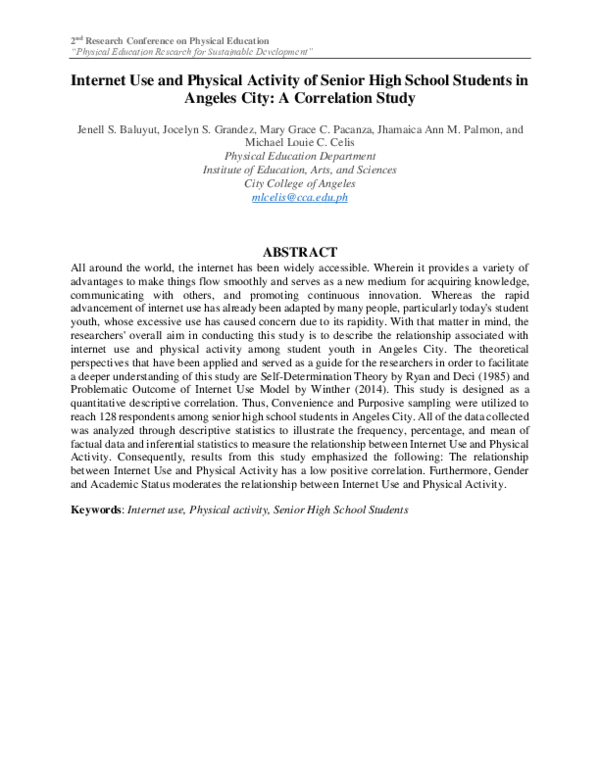 (PDF) Internet Use and Physical Activity of Senior High School Students ...
