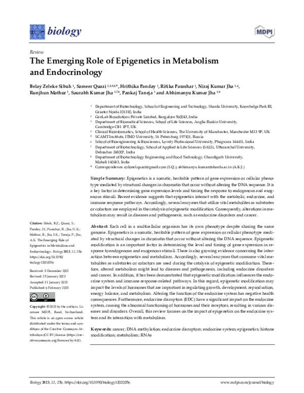 (PDF) The Emerging Role of Epigenetics in Metabolism and Endocrinology