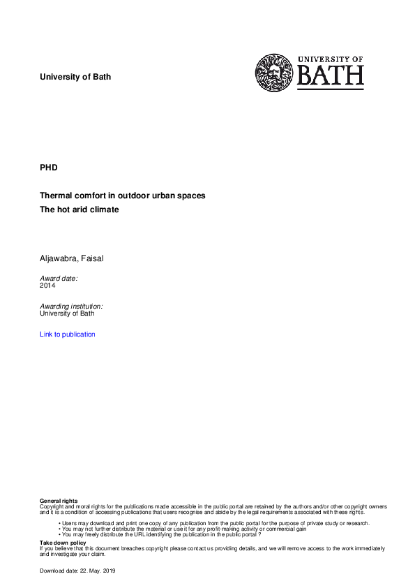 (PDF) Thermal comfort in outdoor urban spaces:The hot arid climate