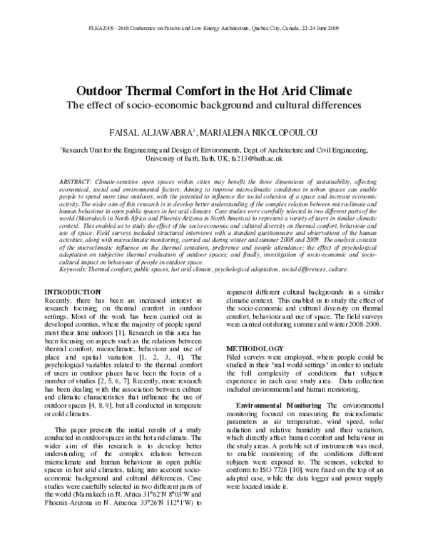 (PDF) Outdoor Thermal Comfort in the Hot Arid Climate
