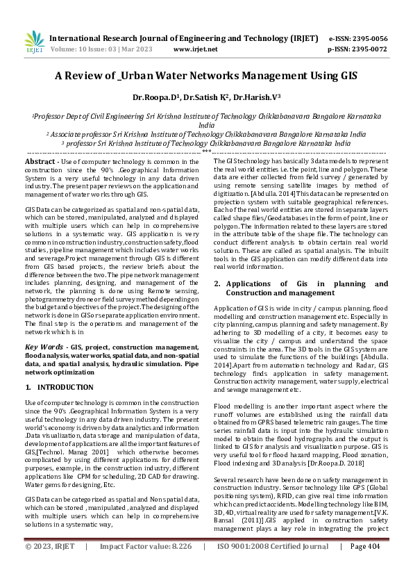 (PDF) A Review of _Urban Water Networks Management Using GIS