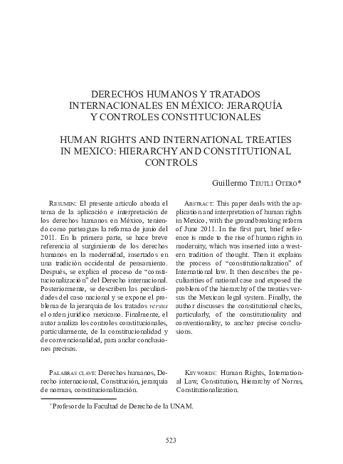(PDF) Derechos Humanos y Tratados Internacionales en México: Jerarquía ...