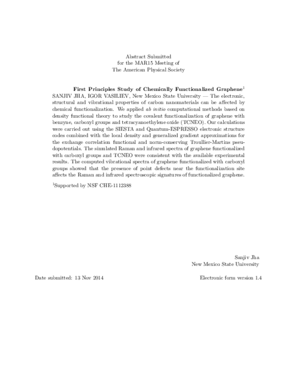 (PDF) First Principles Study of Chemically Functionalized Graphene