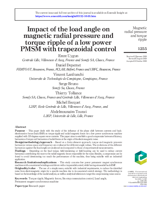 (PDF) Impact of the load angle on magnetic radial pressure and torque ...