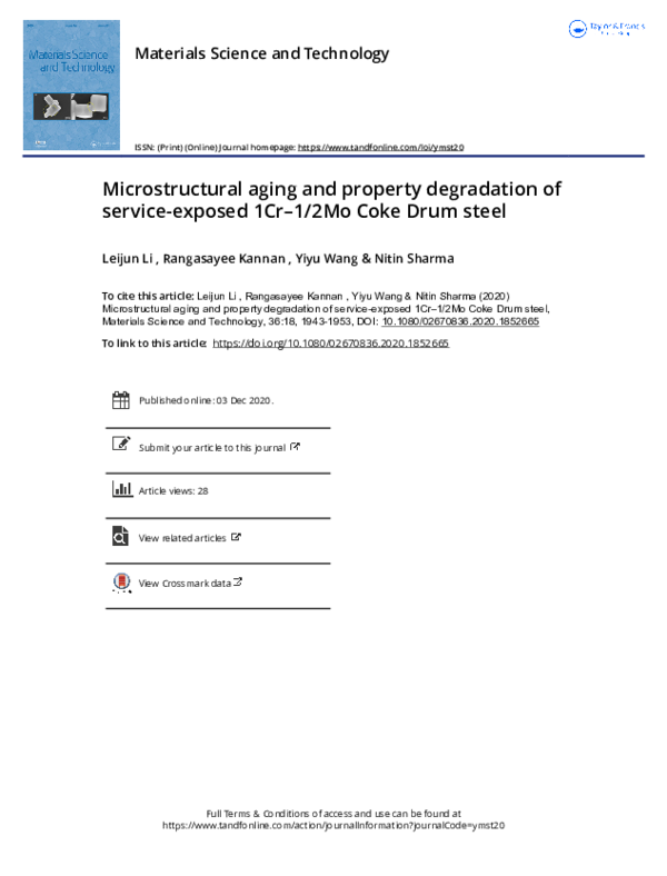 (PDF) Microstructural aging and property degradation of service-exposed ...
