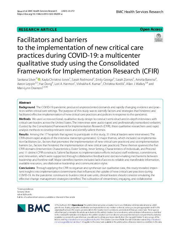 (PDF) Facilitators and barriers to the implementation of new critical ...