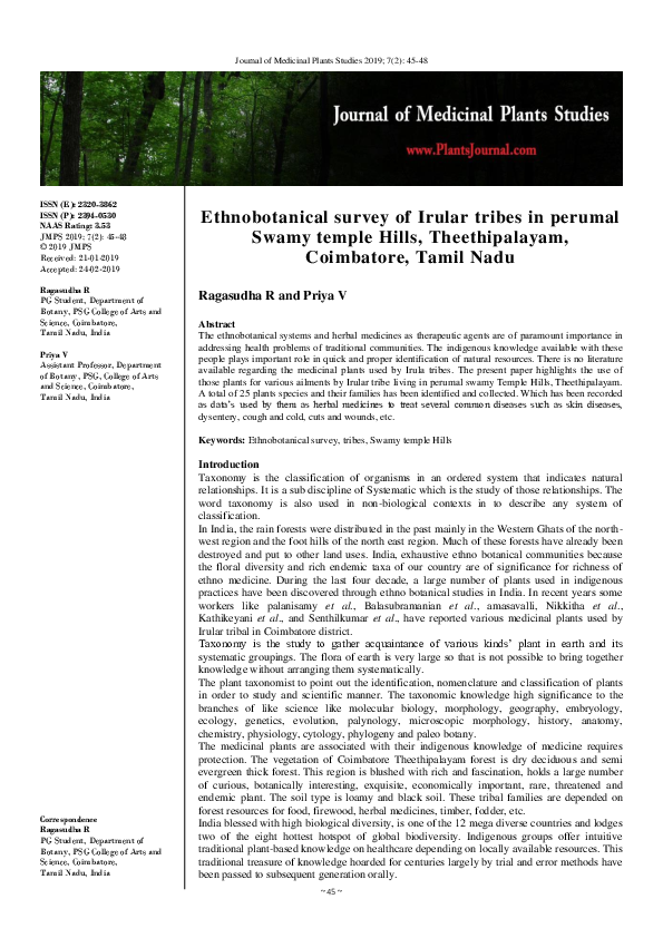 (PDF) Ethnobotanical survey of Irular tribes in perumal Swamy temple ...
