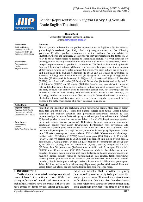 (PDF) Gender Representation in English On Sky 1: A Seventh Grade ...