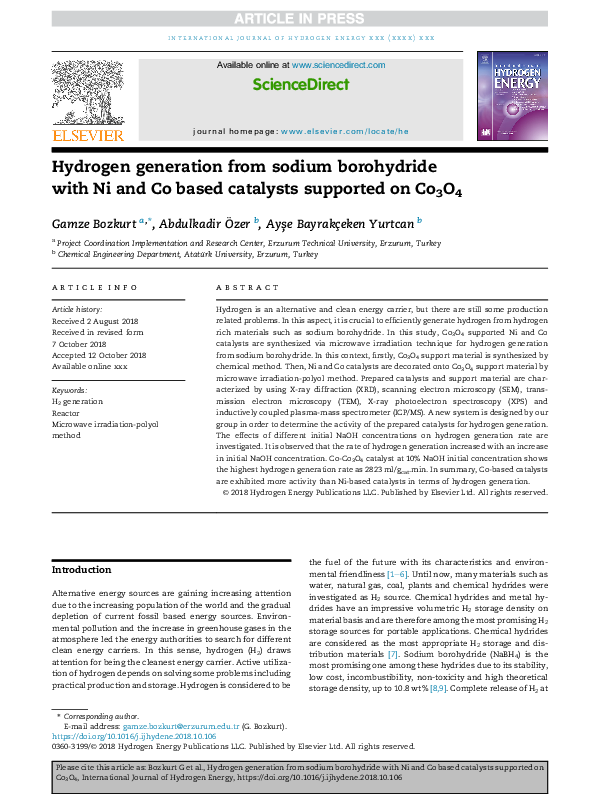 (PDF) Hydrogen generation from sodium borohydride with Ni and Co based ...