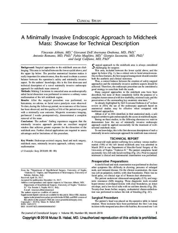 (PDF) A Minimally Invasive Endoscopic Approach to Midcheek Mass ...