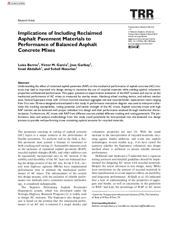 (PDF) Implications of Including Reclaimed Asphalt Pavement Materials to ...