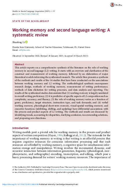 Pdf Working Memory And Second Language Writing A Systematic Review Pdf Working Memory And Second Language Writing A Systematic Review