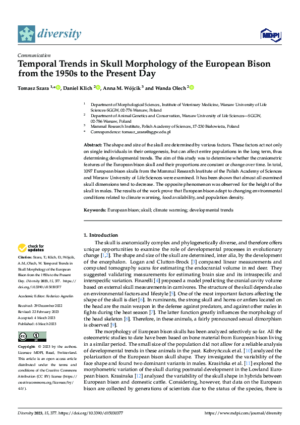 (PDF) Temporal Trends in Skull Morphology of the European Bison from ...