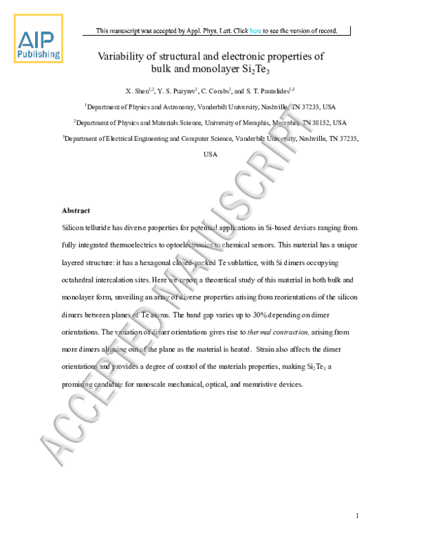 (PDF) Variability of structural and electronic properties of bulk and ...