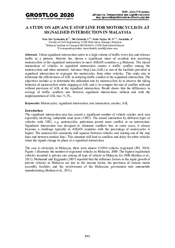 (PDF) A Study on Advance Stop Line for Motorcyclists at Signalised ...