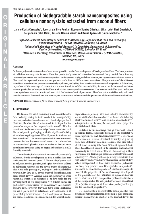 (PDF) Production of biodegradable starch nanocomposites using cellulose ...