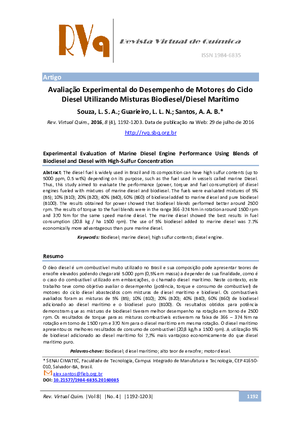 (PDF) Experimental Evaluation of Marine Diesel Engine Performance Using ...