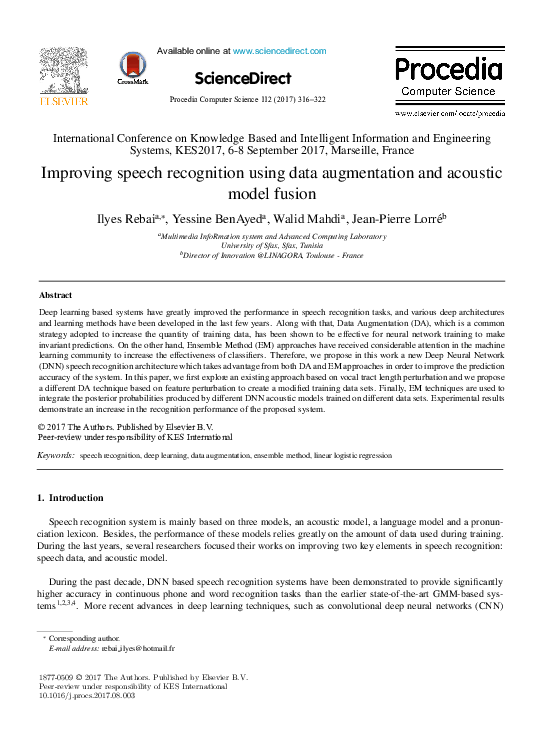 (PDF) Improving speech recognition using data augmentation and acoustic ...