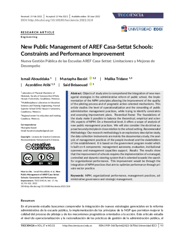 (PDF) New Public Management of AREF Casa-Settat Schools: Constraints ...