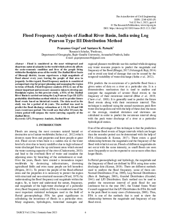 (PDF) Flood Frequency Analysis of Jiadhal River Basin, India using Log ...