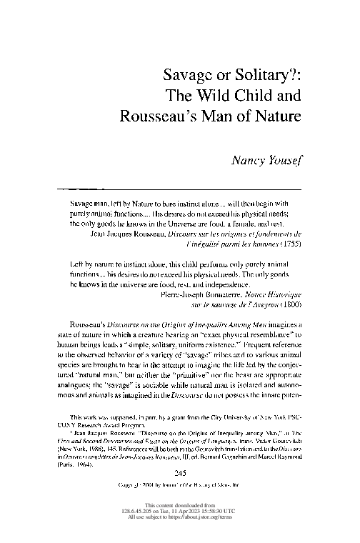 (PDF) Savage or Solitary?: The Wild Child and Rousseau's Man of Nature