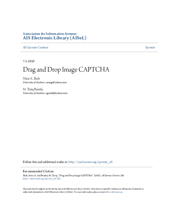 (PDF) Drag and Drop Image CAPTCHA