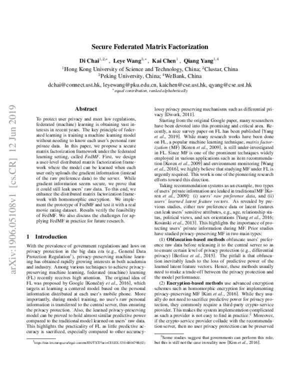 (PDF) Algorithm 1 User-level Distributed Matrix Factorization Init ...