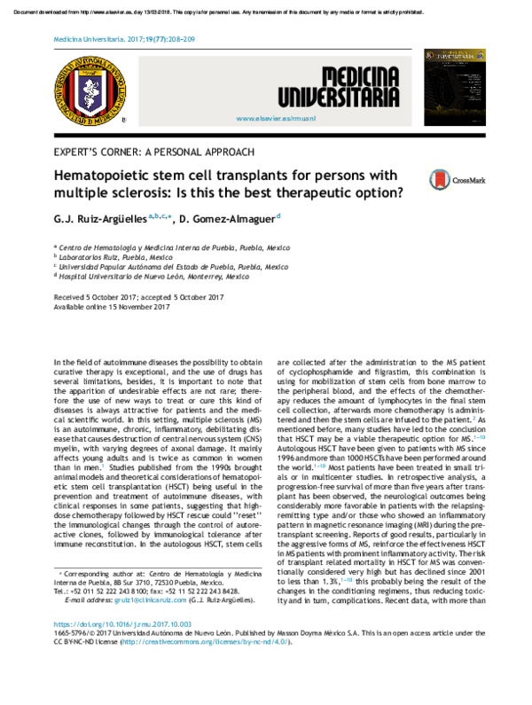(PDF) Hematopoietic stem cell transplants for persons with multiple ...