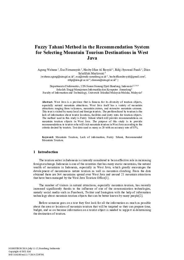 (PDF) Fuzzy Tahani Method in the Recommendation System for Selecting ...