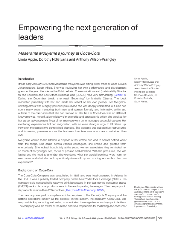(PDF) Empowering the next generation of leaders | Anthony Prangley ...