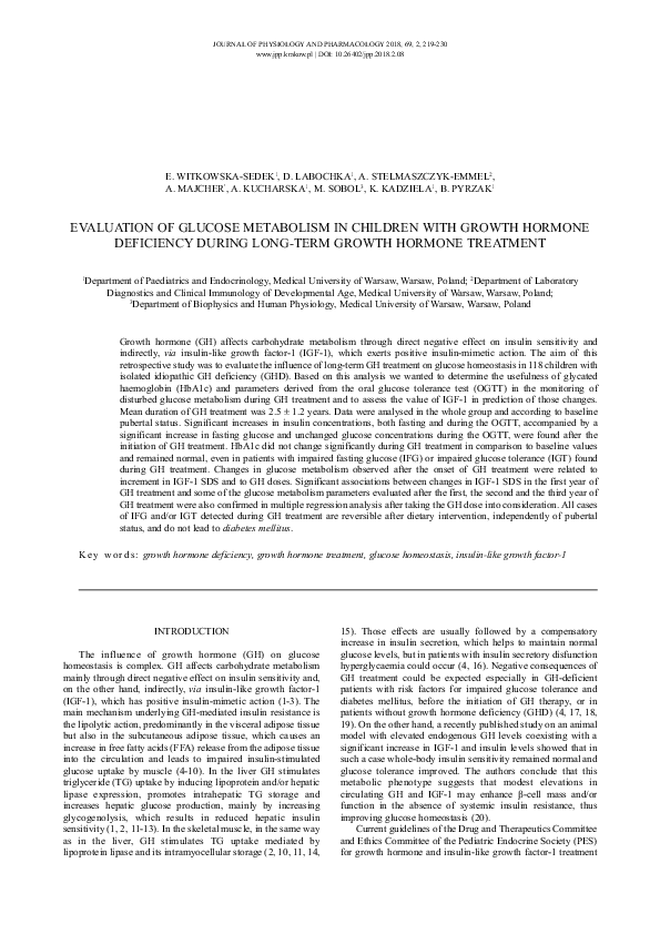 (PDF) Evaluation of glucose metabolism in children with growth hormone ...