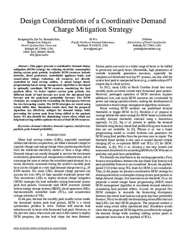 (PDF) Design Considerations of a Coordinative Demand Charge Mitigation ...
