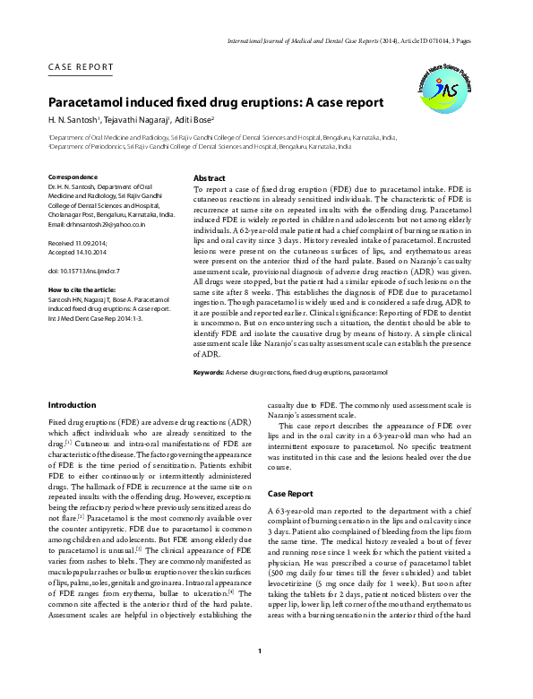 (PDF) Paracetamol induced fi xed drug eruptions A case report