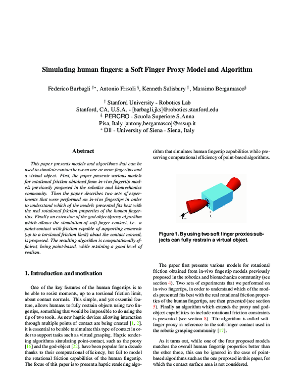 (PDF) Simulating human fingers: a soft finger proxy model and algorithm