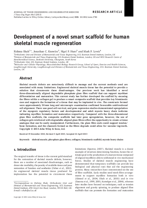 (PDF) Development of a novel smart scaffold for human skeletal muscle ...