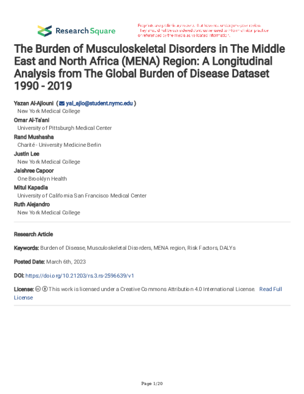 (PDF) The Burden of Musculoskeletal Disorders in The Middle East and ...
