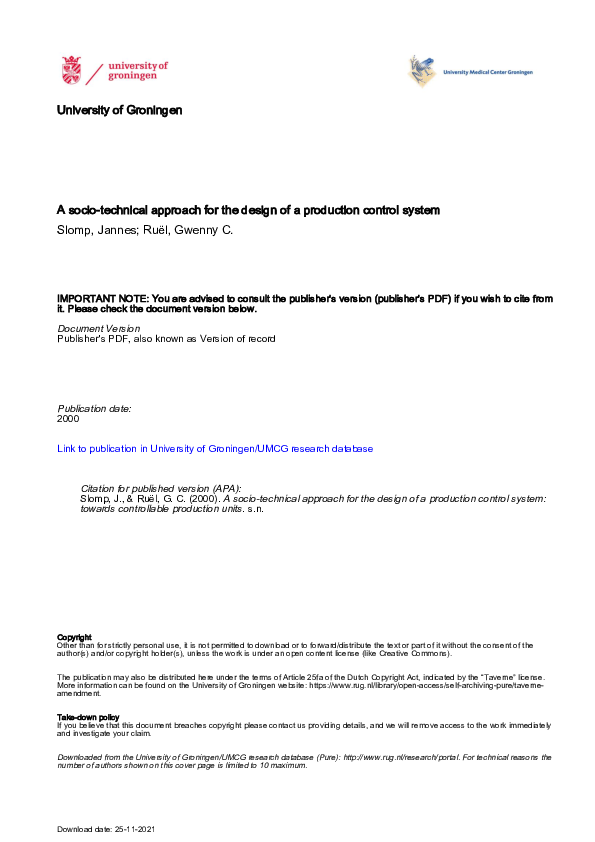 (PDF) A socio-technical approach for the design of a production control ...