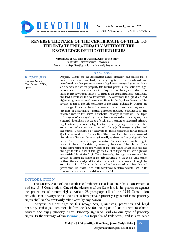 (DOC) Reverse The Name of The Certificate of Title To The Estate ...
