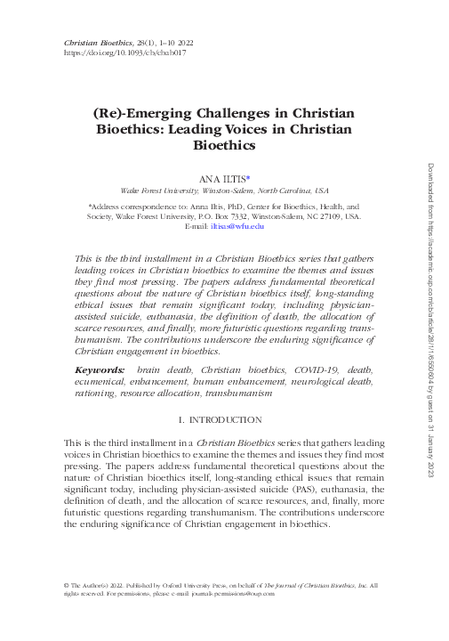 (PDF) (Re)-Emerging Challenges in Christian Bioethics: Leading Voices ...