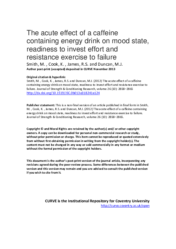 (PDF) The Acute Effect of a Caffeine-Containing Energy Drink on Mood ...