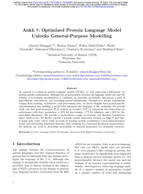 (PDF) Ankh ☥: Optimized Protein Language Model Unlocks General-Purpose ...