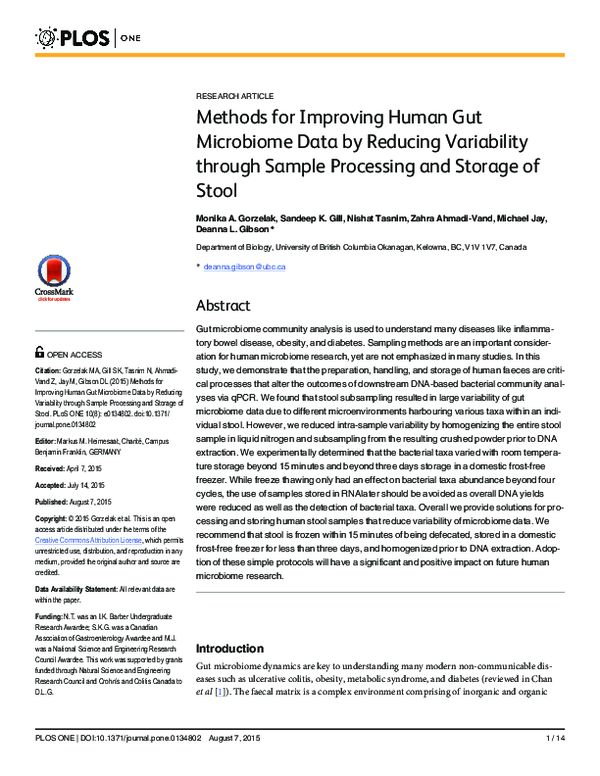 (PDF) Methods for Improving Human Gut Microbiome Data by Reducing ...