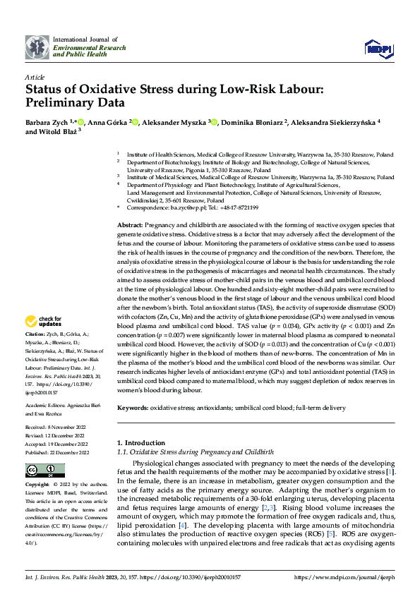 (PDF) Status of Oxidative Stress during Low-Risk Labour: Preliminary Data