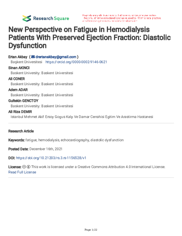 (PDF) New Perspective on Fatigue in Hemodialysis Patients With ...
