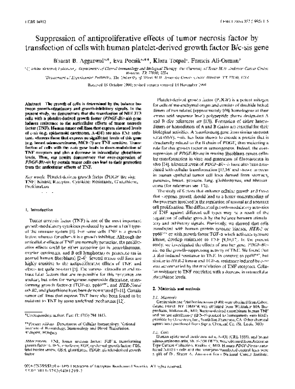 (PDF) Suppression of antiproliferative effects of tumor necrosis factor ...
