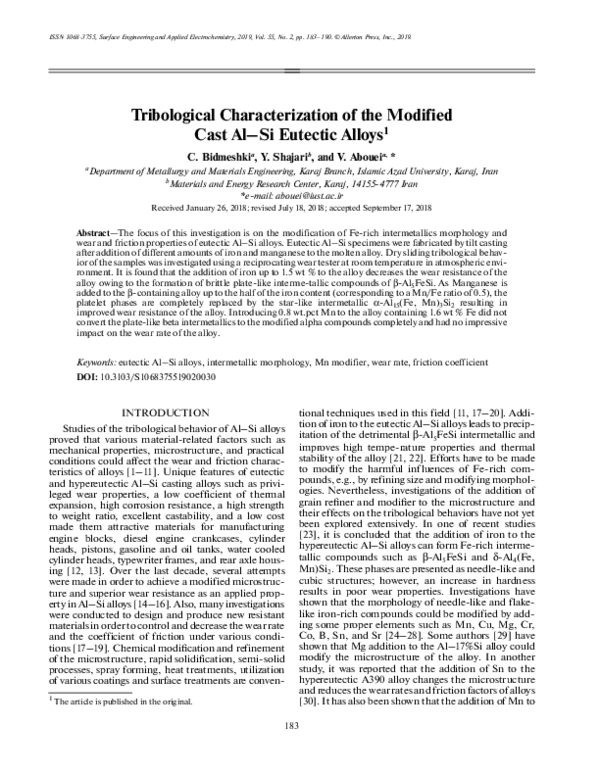 (PDF) Tribological Characterization of the Modified Cast Al–Si Eutectic ...