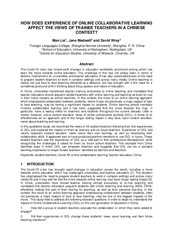 (PDF) How Does Experience of Online Collaborative Learning Affect the ...
