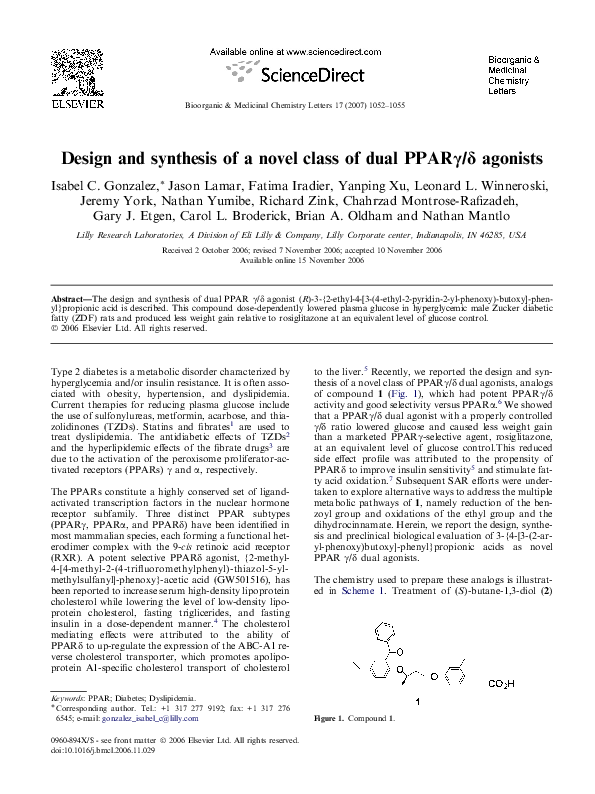 (PDF) Design and synthesis of a novel class of dual PPARγ/δ agonists